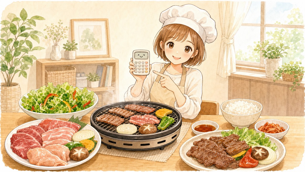 焼肉の栄養を計算する管理栄養士コスモスのイラスト