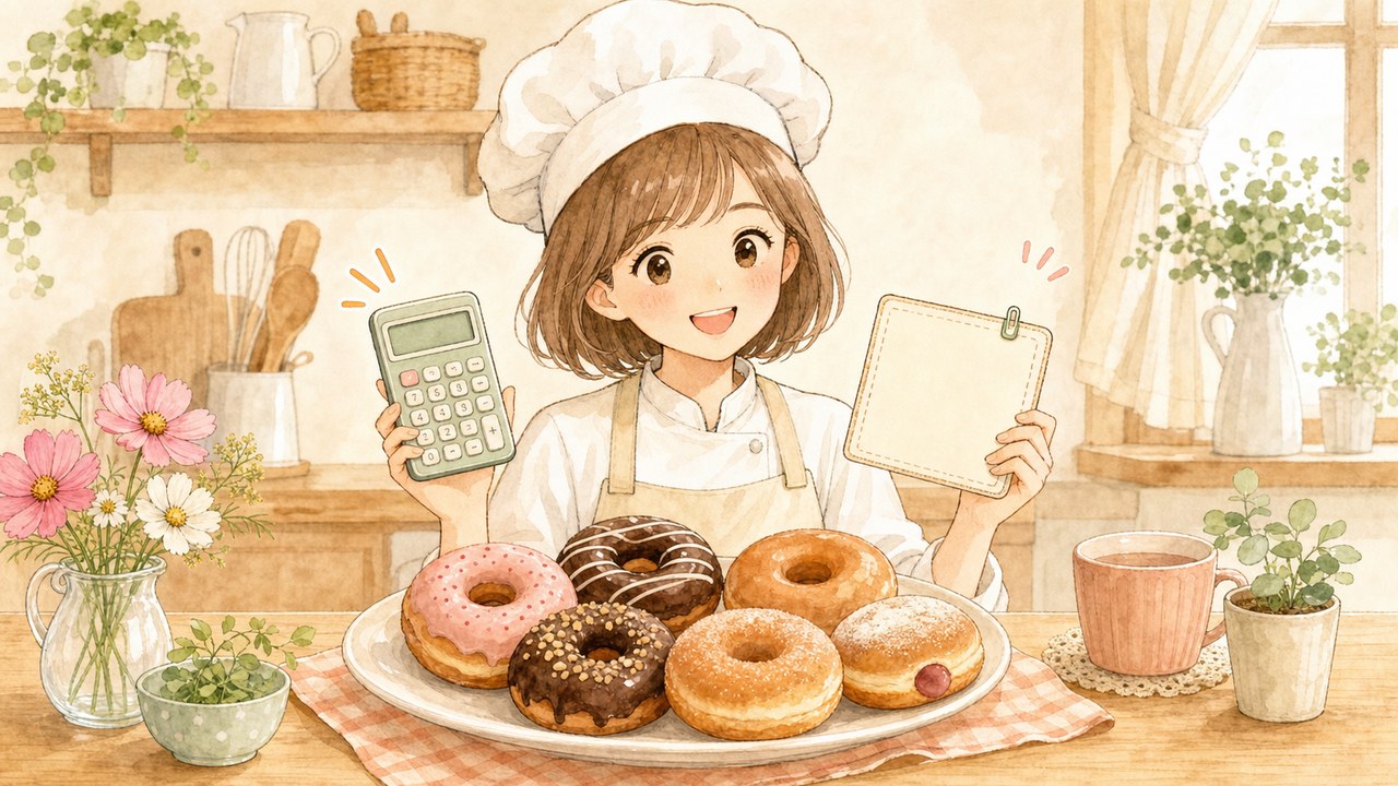 ドーナツの栄養を計算する管理栄養士コスモスのイラスト
