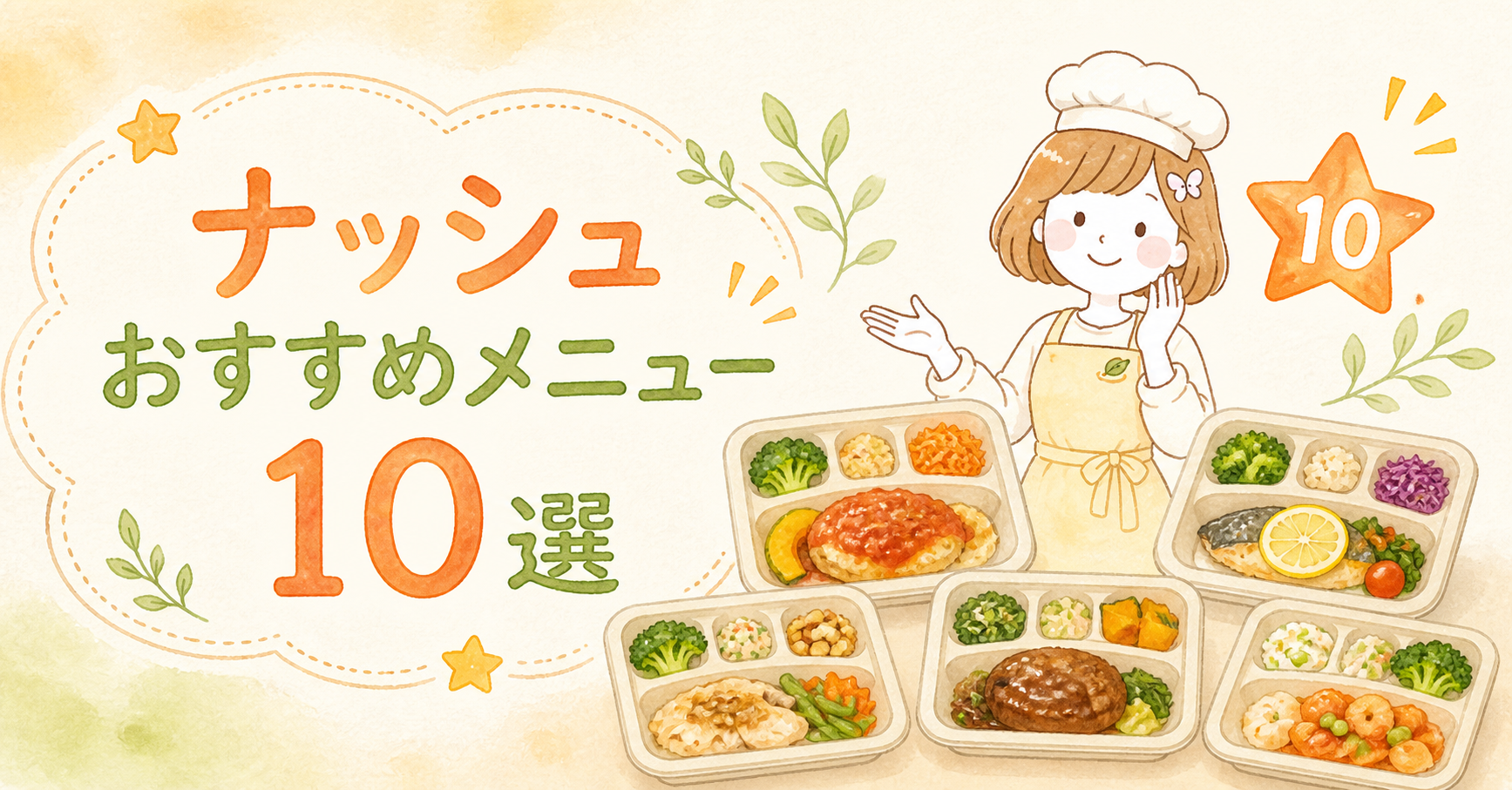 ナッシュのおすすめメニュー10選を紹介する管理栄養士コスモスのイラスト